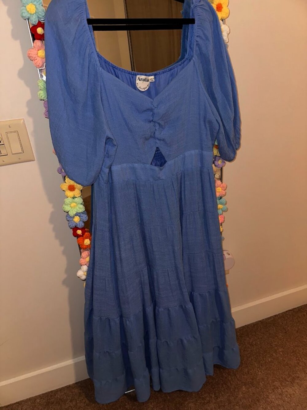 Arula Eisley Maxi Puff Sleeve Cutout Tiered Maxi Dress